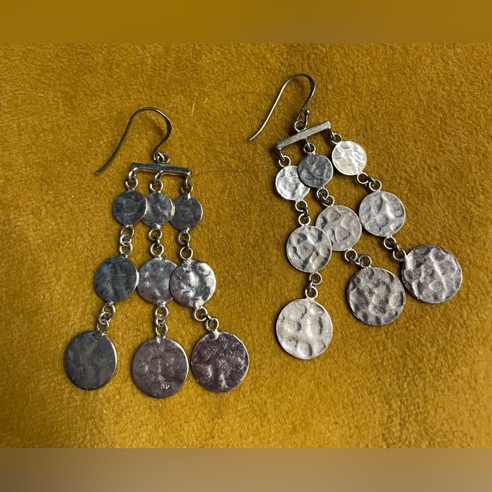 Hammered triple disc dangle chandelier earrings